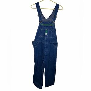👖‎ Liberty Blue Denim Overalls 👖 Green Stitch & Gold Zip Detail
